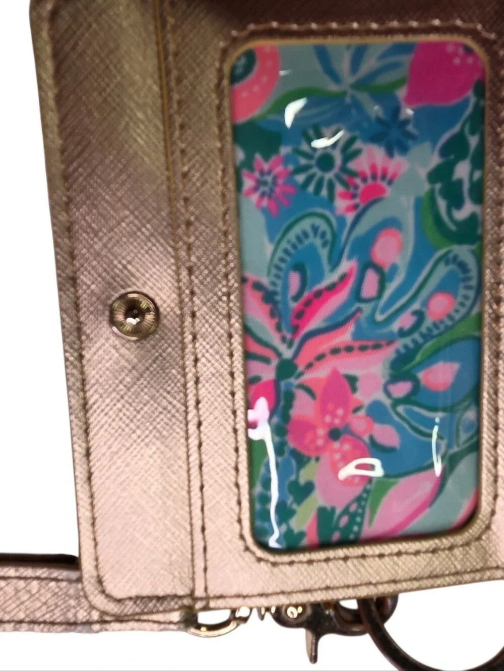 Lilly Pulitzer Snap ID Card Case Wristlet Golden Hour Print Travel Colorful